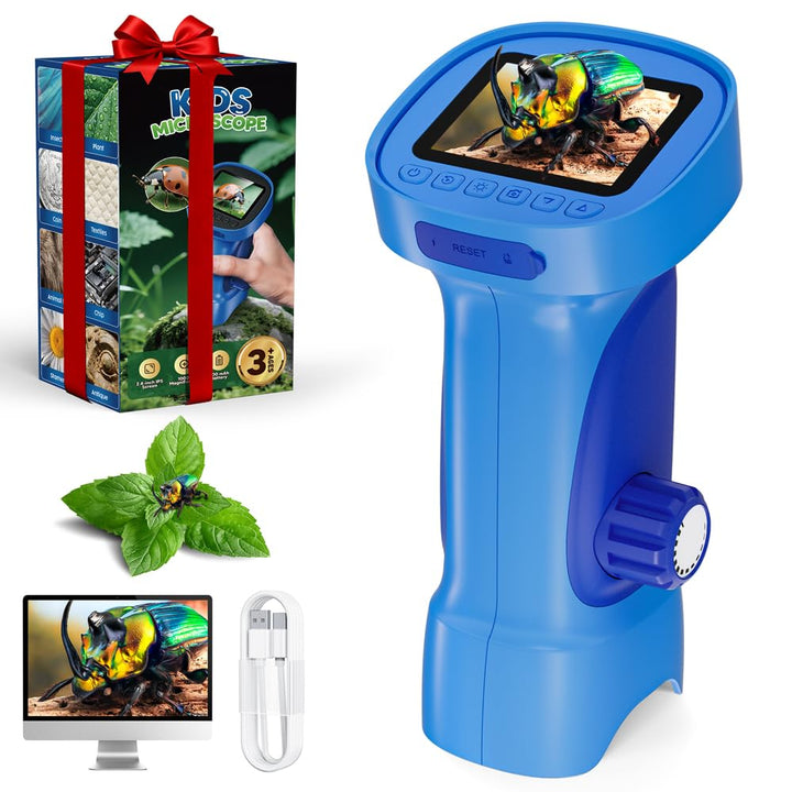 Mikroskop für Kinder, Temodu 2.4" Bildschirm, 1000X USB Tragbares Taschenmikroskop, Wiederaufladbare