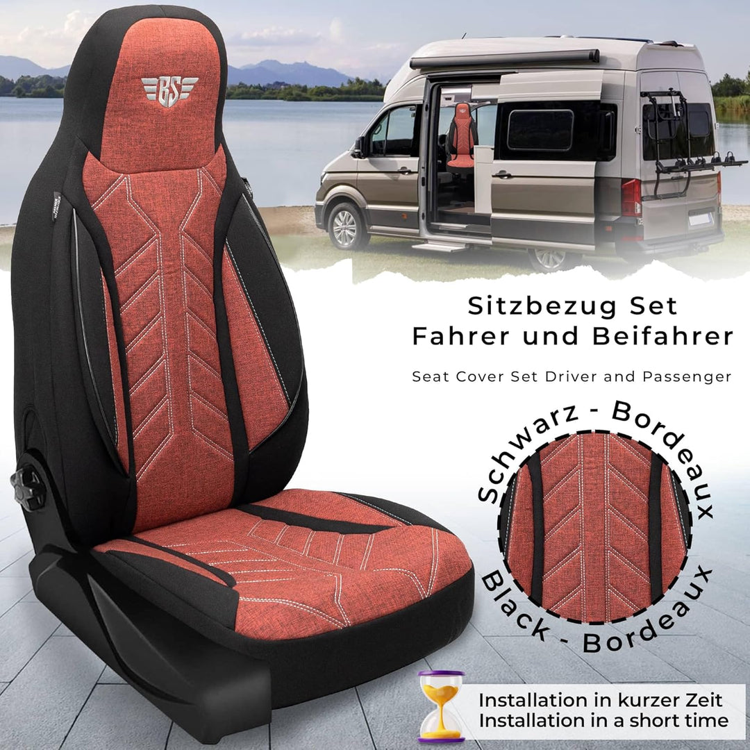 BREMER SITZBEZÜGE Wohnmobil Schonbezüge für FIAT Ducato Jumper Boxer PLKT202 PLKT202 - Schwarz/Rot,