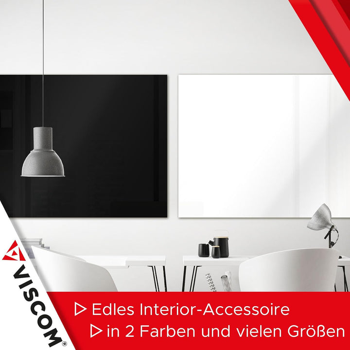 VISCOM Glas-Magnettafel - 40 x 60 cm in sattem Schwarz - rahmenlos | Memoboard magnetisch, beschreib