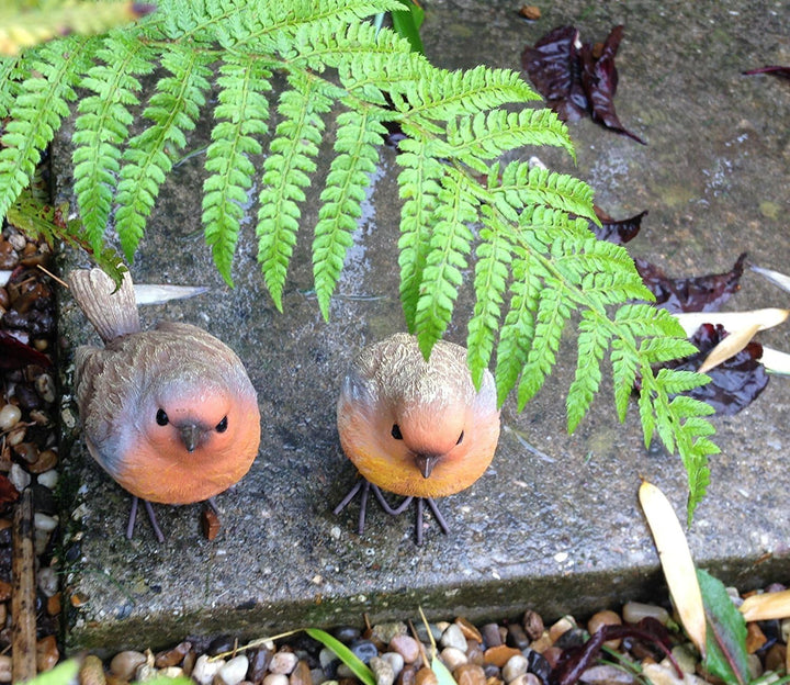 Set of Two Robin Ornaments, Suitable for Outside. Weatherproof Resin Construction