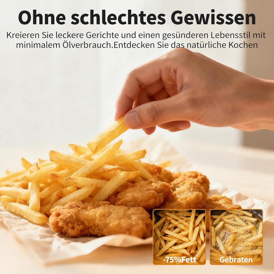 Airfryer 4L, Heissluftfritteuse mit Sichtfenster, Fritteuse ohne Öl mit Shake-Reminder, Antihaftbesc