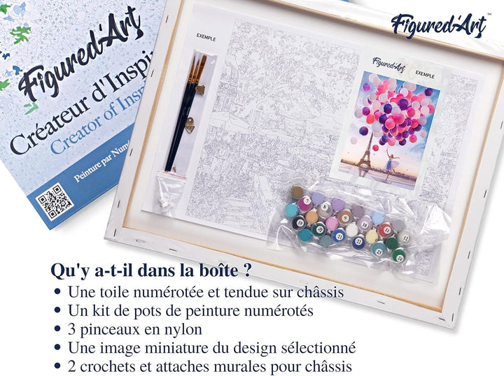 Figured'Art Malen Nach Zahlen Erwachsene Mit Rahmen Katze und Schmetterlinge - Paint by Numbers Bast