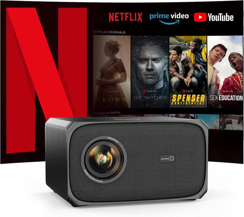 Beamer 4K 【Official Netflix/Autofokus/Auto-6D Trapezkorrektur】 Dolby Audio Projektor 26000LM 800ANSI