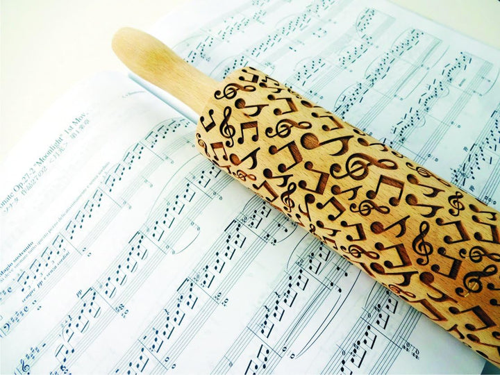 NOTEN Nudelholz. Teigroller mit Musiknoten für DIY Küche, Plätzchen. Gravierte Nudelholz mit Muster