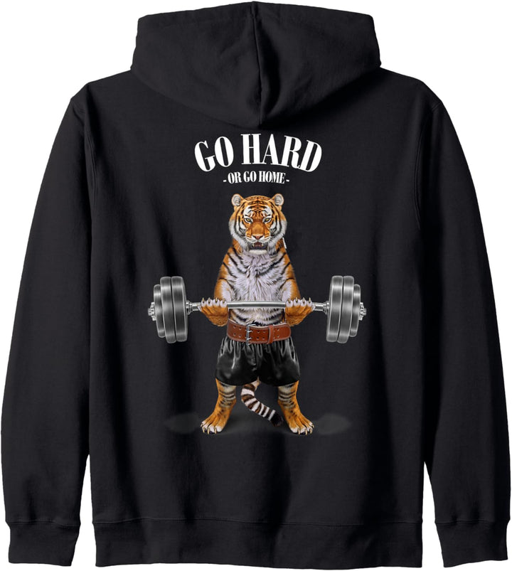 Tiger, der Gewichte im Fitnessstudio hebt Kapuzenjacke