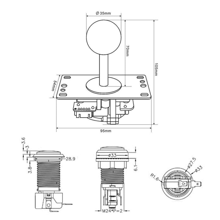 Fosiya 2 Spieler Arcade Joystick LED-Chrom-Drucktasten für PC MAME Raspberry Pi Video-Spiele Arcade