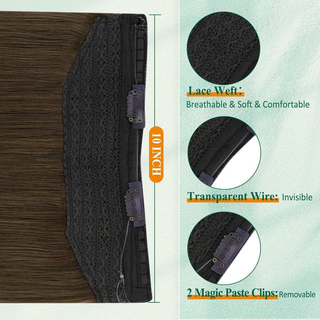 Easyouth Echthaar Extensions Mit Draht Braun Wire Extension Echthaar Mittelbraun Fish Line Extension
