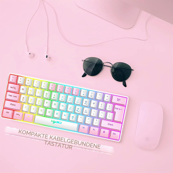 60 % kabelgebundene RGB-Gaming-Tastatur 61 Tasten tragbare Tastatur mit 11 RGB-Licht, schwimmende AB