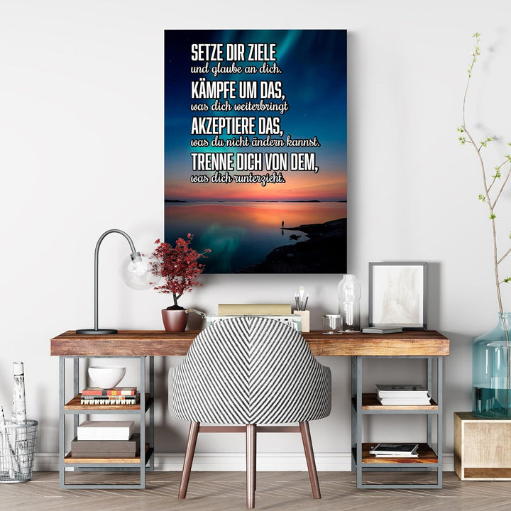 wandmotiv24 Motivations Motiv als Leinwandbild, 100x75cm, Hochformat, Motivation, setze dir Ziele, M