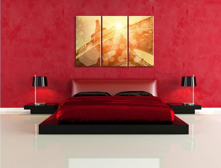 Pixxprint Der Eiffelturm im Sonnenschein als Leinwandbild/Grösse: 3 Teilig (120x80) / Wandbild/Kunst
