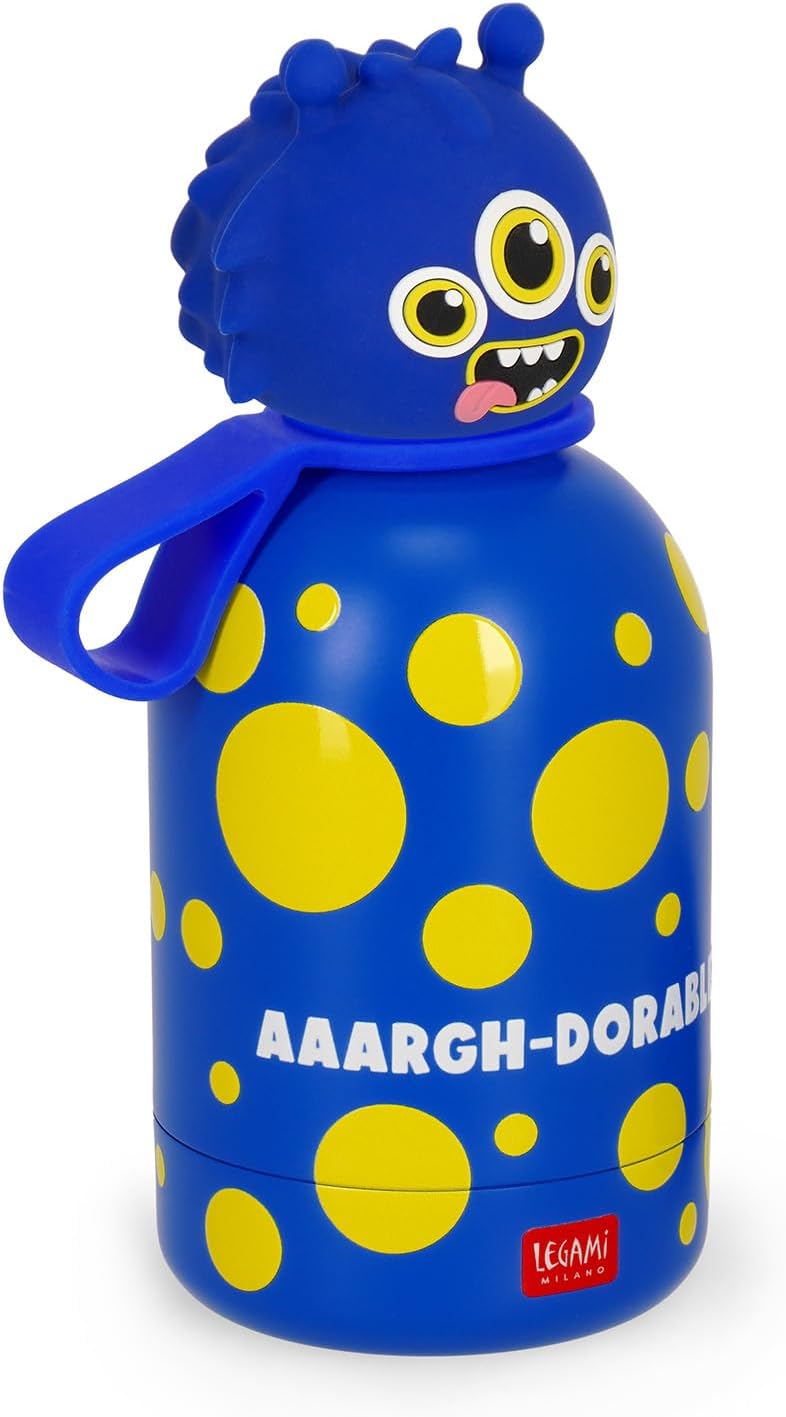 Legami - Hot&Cold BFF Kinder-Wasserflasche, Monster-Motiv, doppellagig aus 18/8 Edelstahl mit luftdi