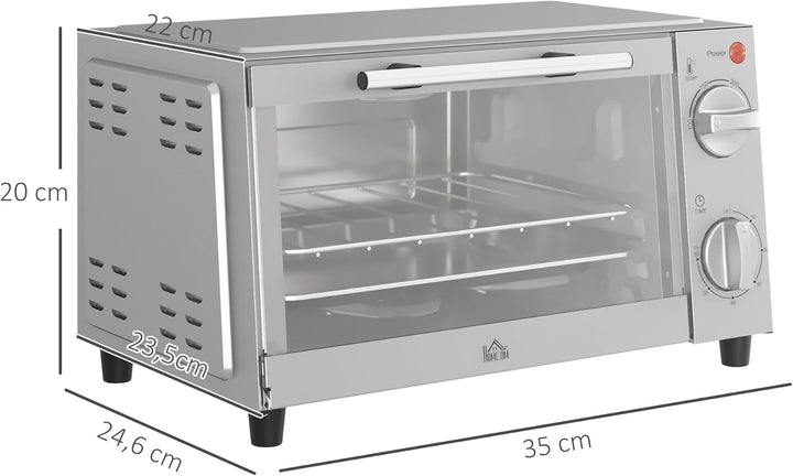 HOMCOM Mini Backofen 9 L 750W 100-230℃ 60 Min. Timer inkl. Backblech, Grillrost, Glas Fenster, Platz