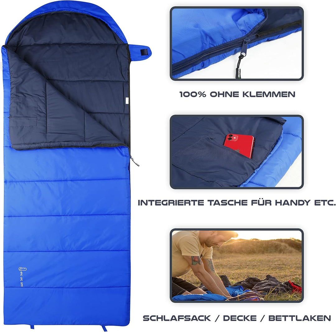 MOUNTREX Schlafsack -5°C / 10°C - Camping & Outdoor - Deckenschlafsack (205 x 75cm) - 3 Jahreszeiten