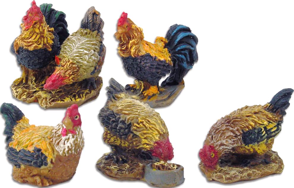 FADEDA 5X Tiergruppe Gockel + Hühner/Höhe:3 cm/handbemalt/detailgetreue Krippen Figuren - Weihnachte