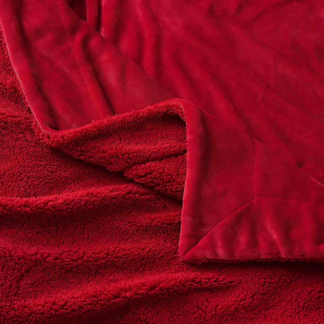 SOCHOW Sherpa Decke Klassisch Rot zweiseitige Wohndecken Kuscheldecken, extra Dicke warm Sofadecke/C