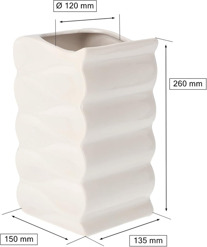 KOTARBAU® Blumentopf Blumenvase aus Keramik Meereswellen Glasiert 26 cm Weiss Höhe 26 cm Weiss, Höhe
