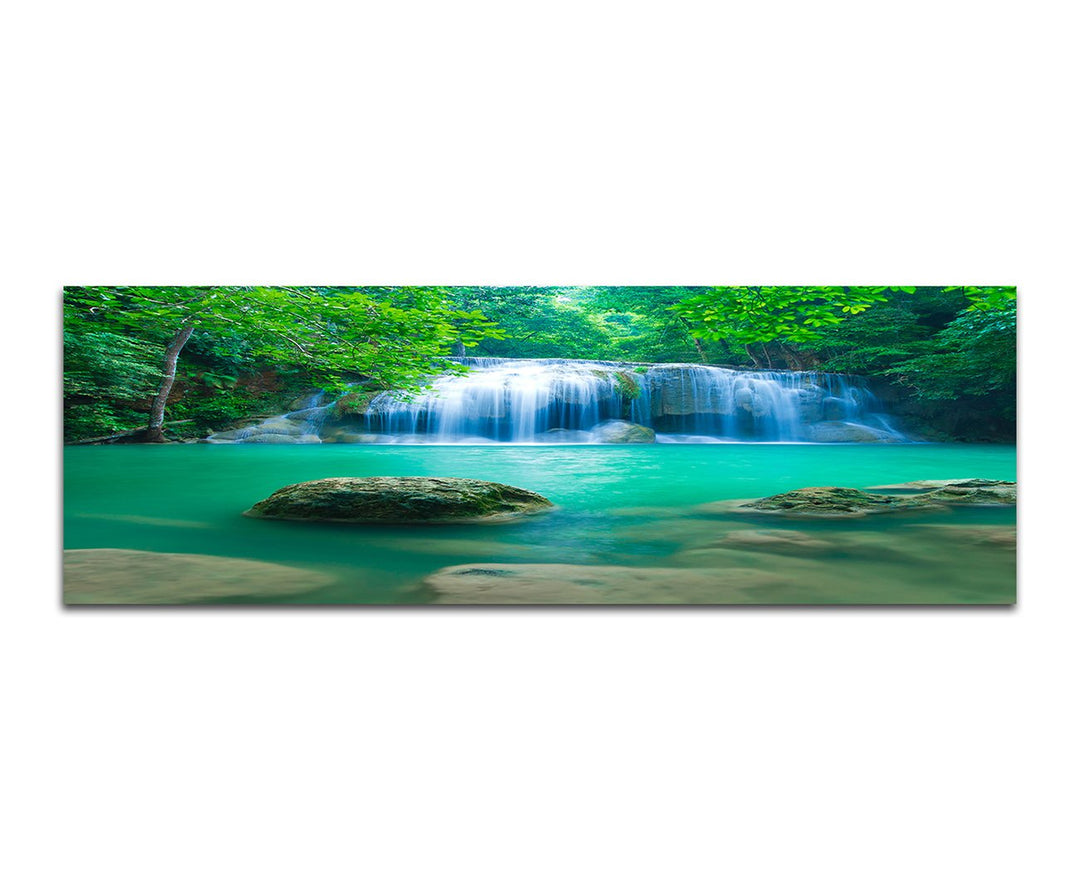 Paul Sinus Art Panoramabild auf Leinwand und Keilrahmen 150x50cm Thailand Nationalpark Wasserfall Wa