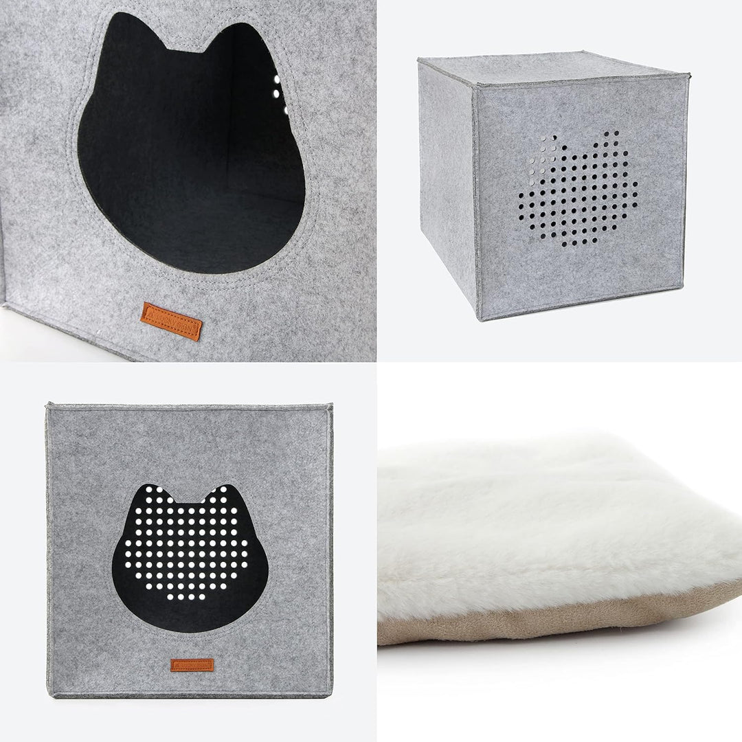 LuckySign Katzenhöhle Kallax Regal Katzenhaus mit Kissen Katzen Kuschelbett für 2 Katzen oder grosse