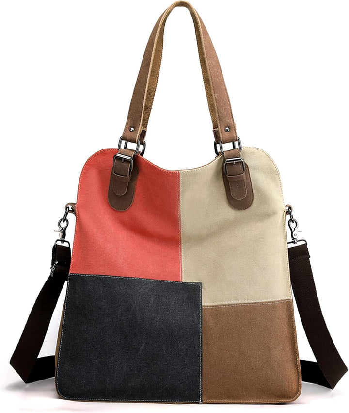 PORRASSO Retro Umhängetasche Canvas Schultertasche Damen Handtasche Gross Hobo Tasche Crossbody Bag