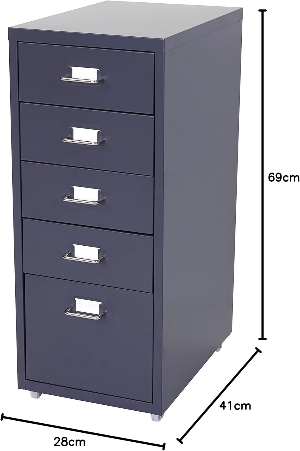 PROREGAL Rollcontainer Housten HxBxT 69x28x41cm 5 Schubladen Dunkelgrau Schubladenschrank Stahlschra