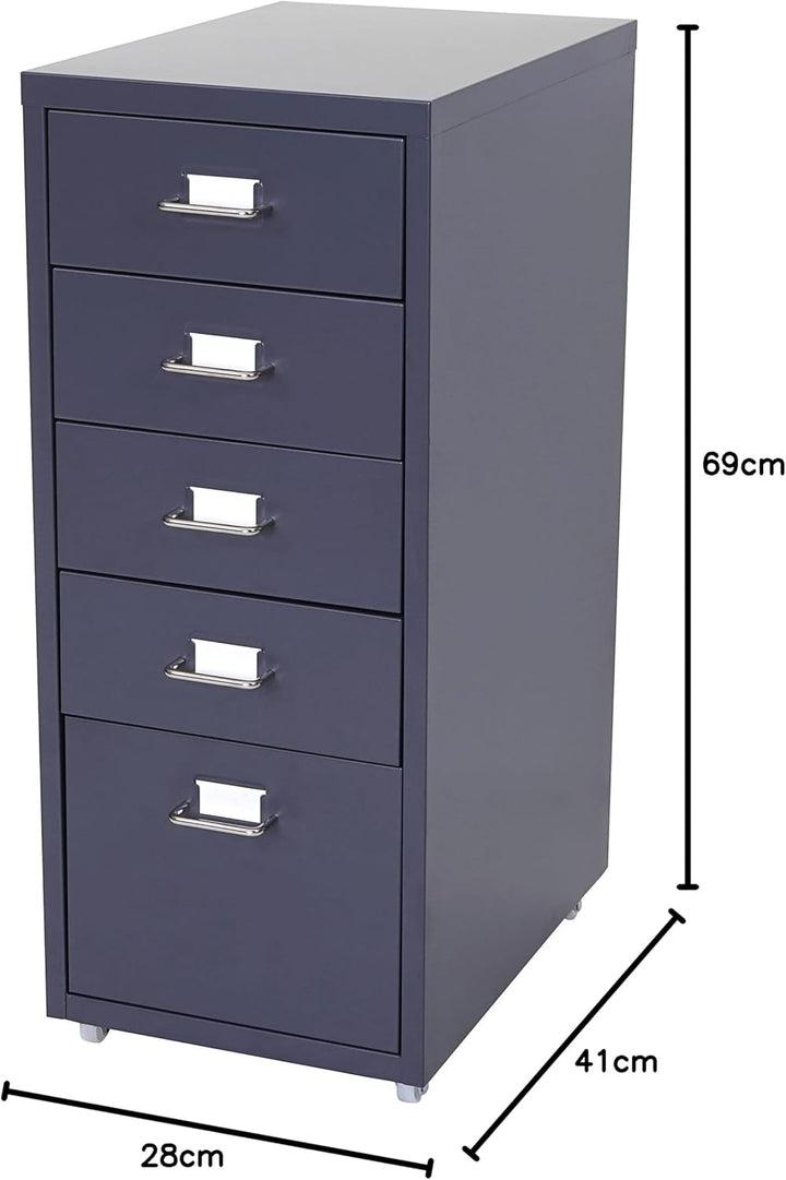 PROREGAL Rollcontainer Housten HxBxT 69x28x41cm 5 Schubladen Dunkelgrau Schubladenschrank Stahlschra