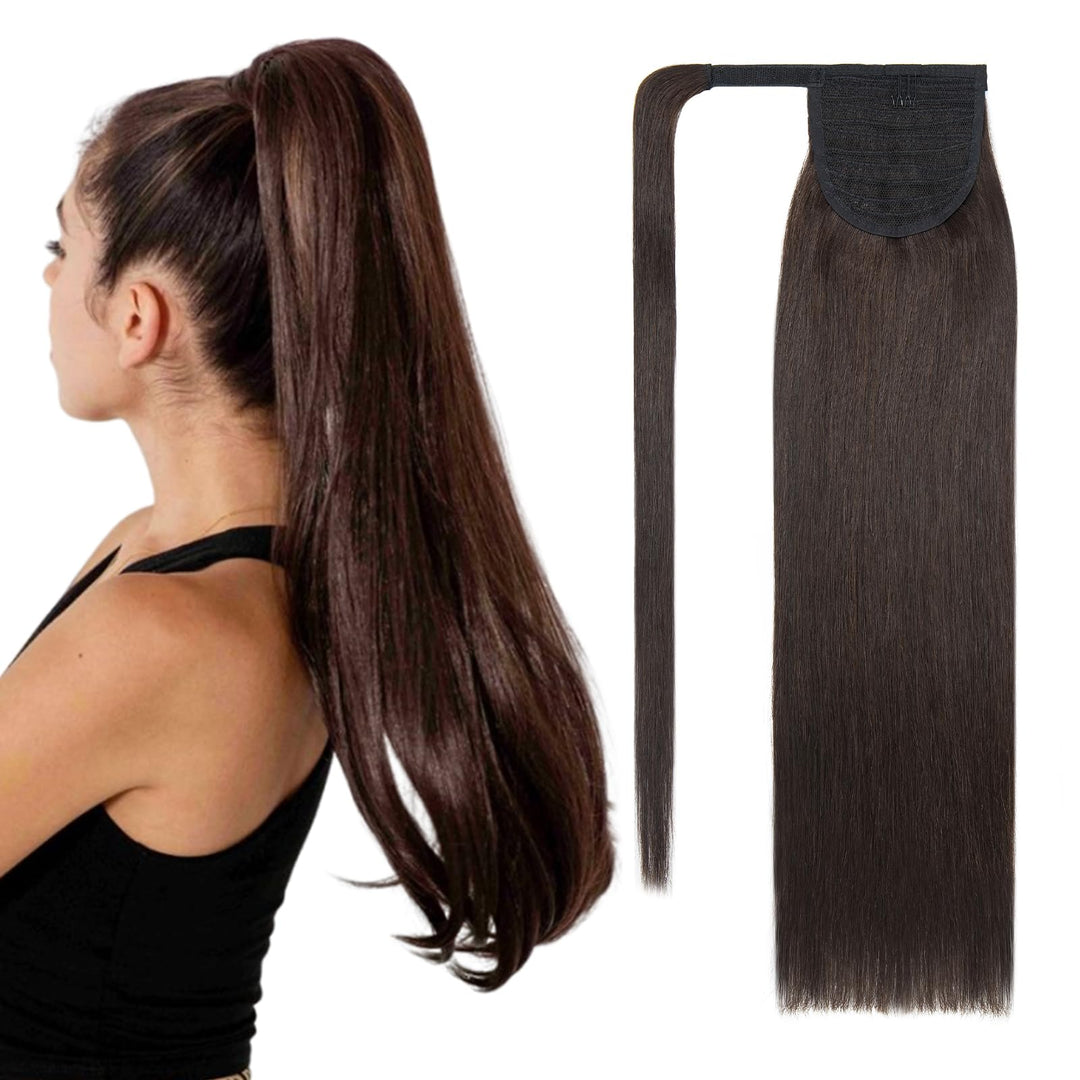 S-noilite Pferdeschwanz Extensions Echthaar Wrap Around 50cm Zopf Echthaar Extensions Dunkelbraun 