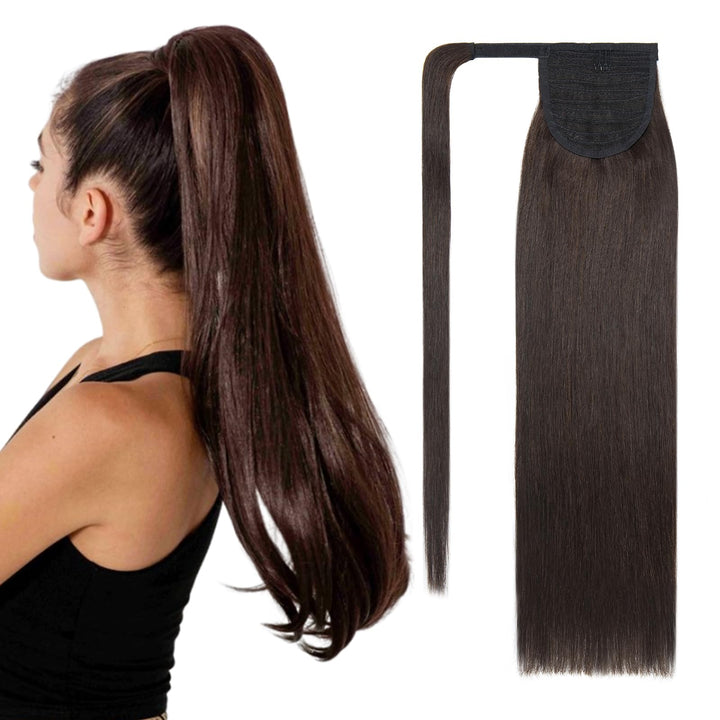 S-noilite Pferdeschwanz Extensions Echthaar Wrap Around 50cm Zopf Echthaar Extensions Dunkelbraun 