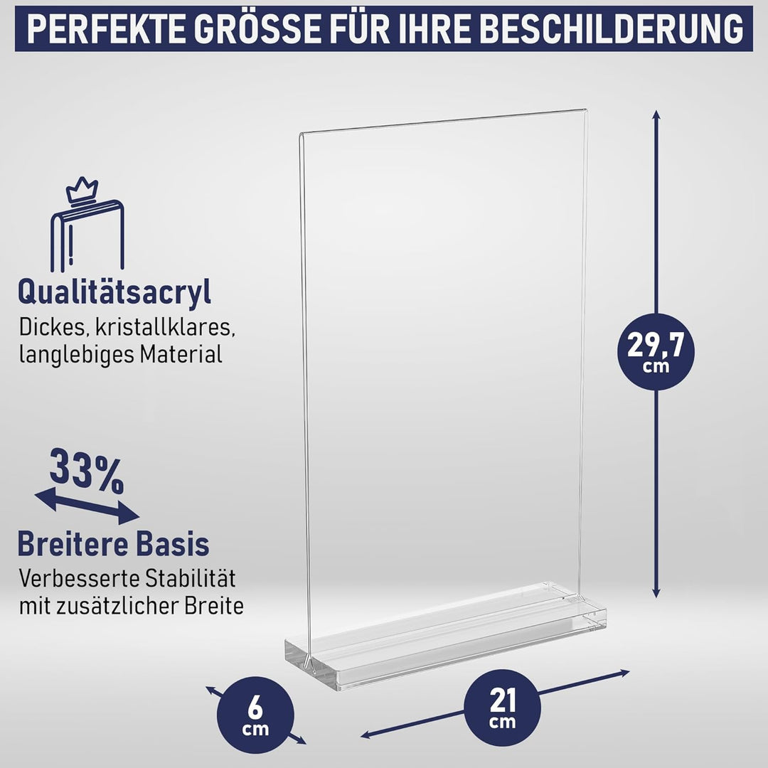 A4 Acryl-Schilderhalter, 6 Stück, schlank and vielseitig, polierte Kanten, double display, Plexiglas