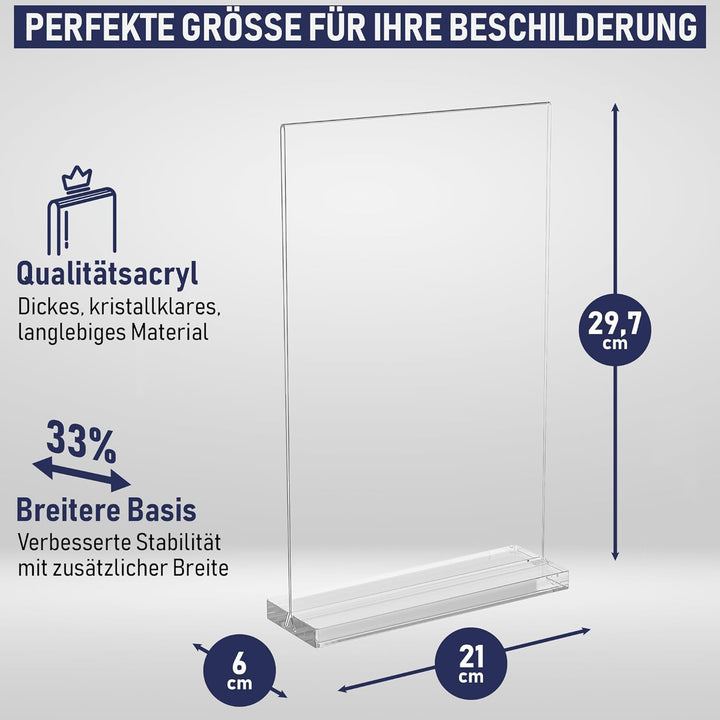 A4 Acryl-Schilderhalter, 6 Stück, schlank and vielseitig, polierte Kanten, double display, Plexiglas