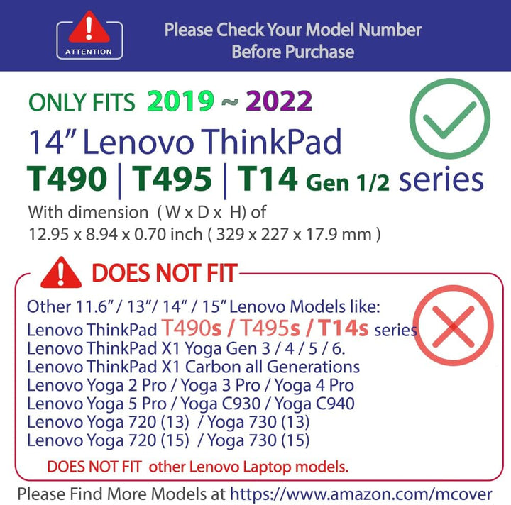 mCover-Hülle, NUR kompatibel mit 14-Zoll-Lenovo ThinkPad T490 | T495 | T14 Gen 1/2-Serie, Nicht 2-in