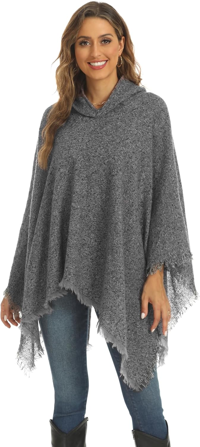 crazy bean Poncho Damen mit Kapuze mit Fransen Cape Damen Winter Warm Winddichte V-Ausschnitt Poncho