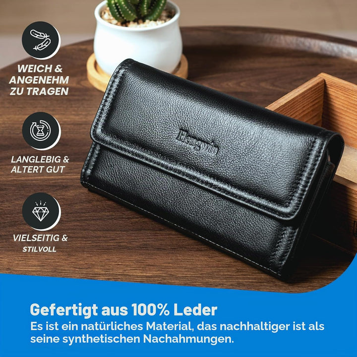 Hengwin Leder-Handy-Holster mit Gürtelschlaufe, passend für iPhone 15 Pro Max 14 Plus, Samsung Galax