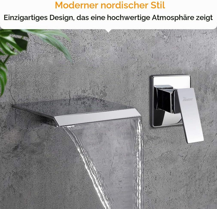 PHASAT Armatur Wand für Badezimmer Wasserhahn Wasserfall 2 Loch Unterputz Waschtischarmatur Wandmont