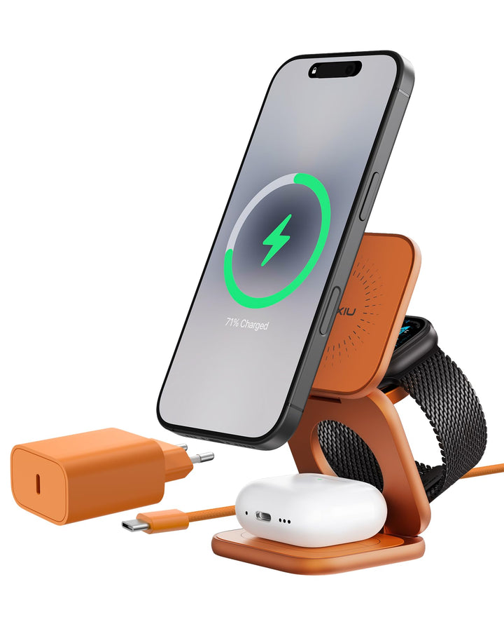 KU XIU X40 Turbo Qi2.2 25W 3-in-1 Ladestation für iPhone 17/16/15/14/13/12, 5W für Apple Watch und k