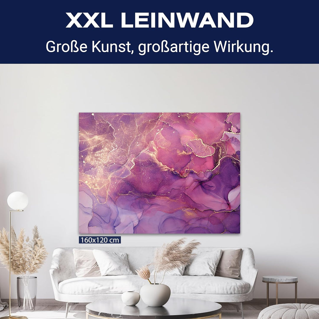 wandmotiv24 Leinwand-Bilder Natur-Steine, Grösse 60x45cm, Querformat, Lila Marmor mit Gold, Naturste