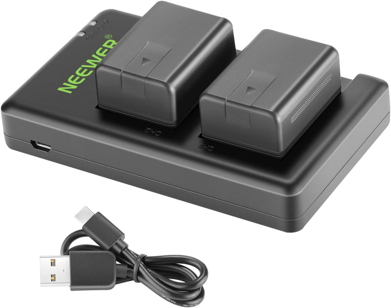 Neewer VW-VBT190 Akku (2er Pack / 1950 mAh) und Dual USB Ladegerät Set Kompatibel mit Panasonic HC-V