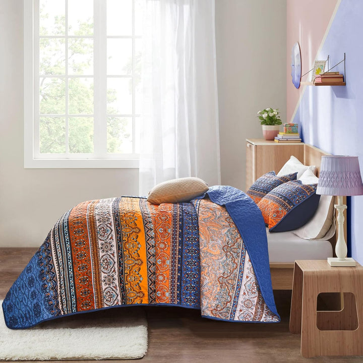 WONGS BEDDING Tagesdecke 220x240 Bettüberwurf Boho Decke Steppdecke 3 Teilig Doppelbett Gesteppt Bet