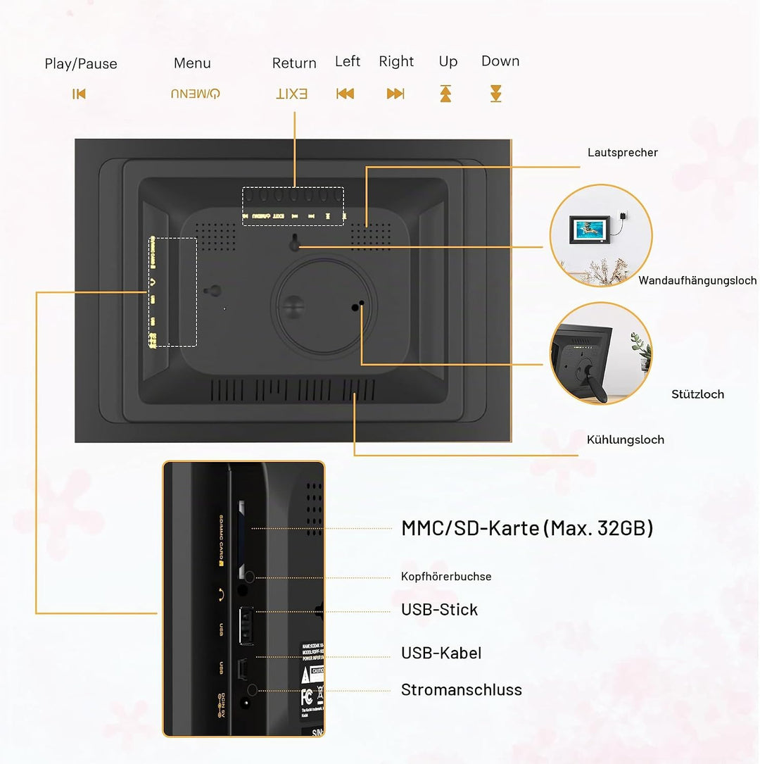 KODAK Digitaler Bilderrahmen 10 Zoll mit Fernbedienung, Elektronischer Fotorahmen No WiFi mit 8 GB S