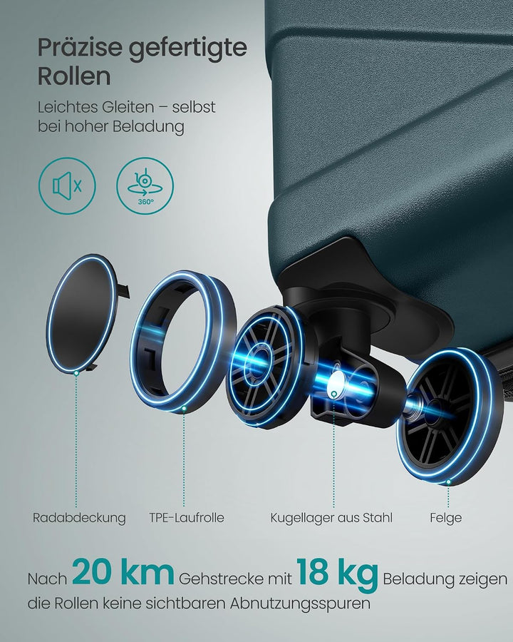 SONGMICS Koffer, Reisekoffer, Hartschalenkoffer mit TSA-Schloss, Koffergurt, ABS-Trolley, 4 Zwilling
