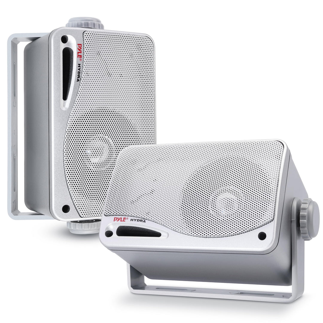 Pyle Wasserdichte Lautsprecher 3.5-Zoll-200-Watt 3-Way Wetterfeste Mini Box, Silber, PLMR24S