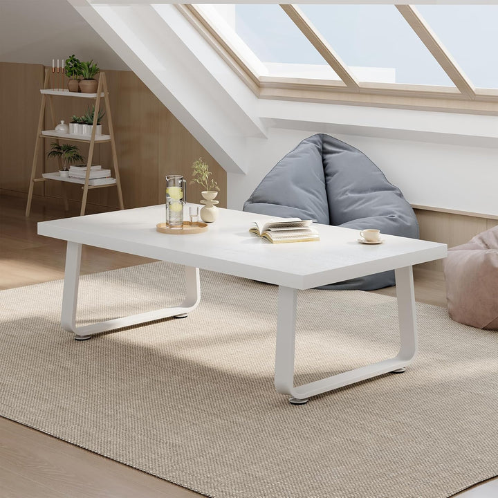 HSH Couchtisch Weiss, Wohnzimmertisch aus Holz Metallgestell, Sofatisch, Tisch, Beistelltisch, Kaffe