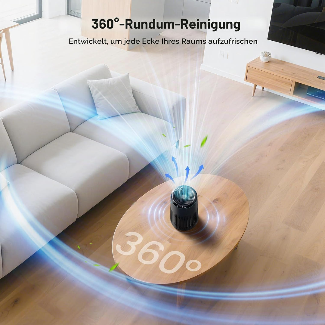 MERONTE Luftreiniger Schlafzimmer allergischer Luftreiniger,Matt schwarz | Air Purifier für Zuhause,