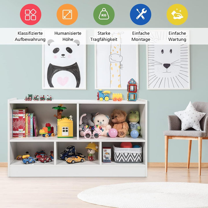 COSTWAY Kinder Spielzeugschrank Holz, Spielzeugregal mit 2 grossen Fächern und 3 kleinen Fächern, of