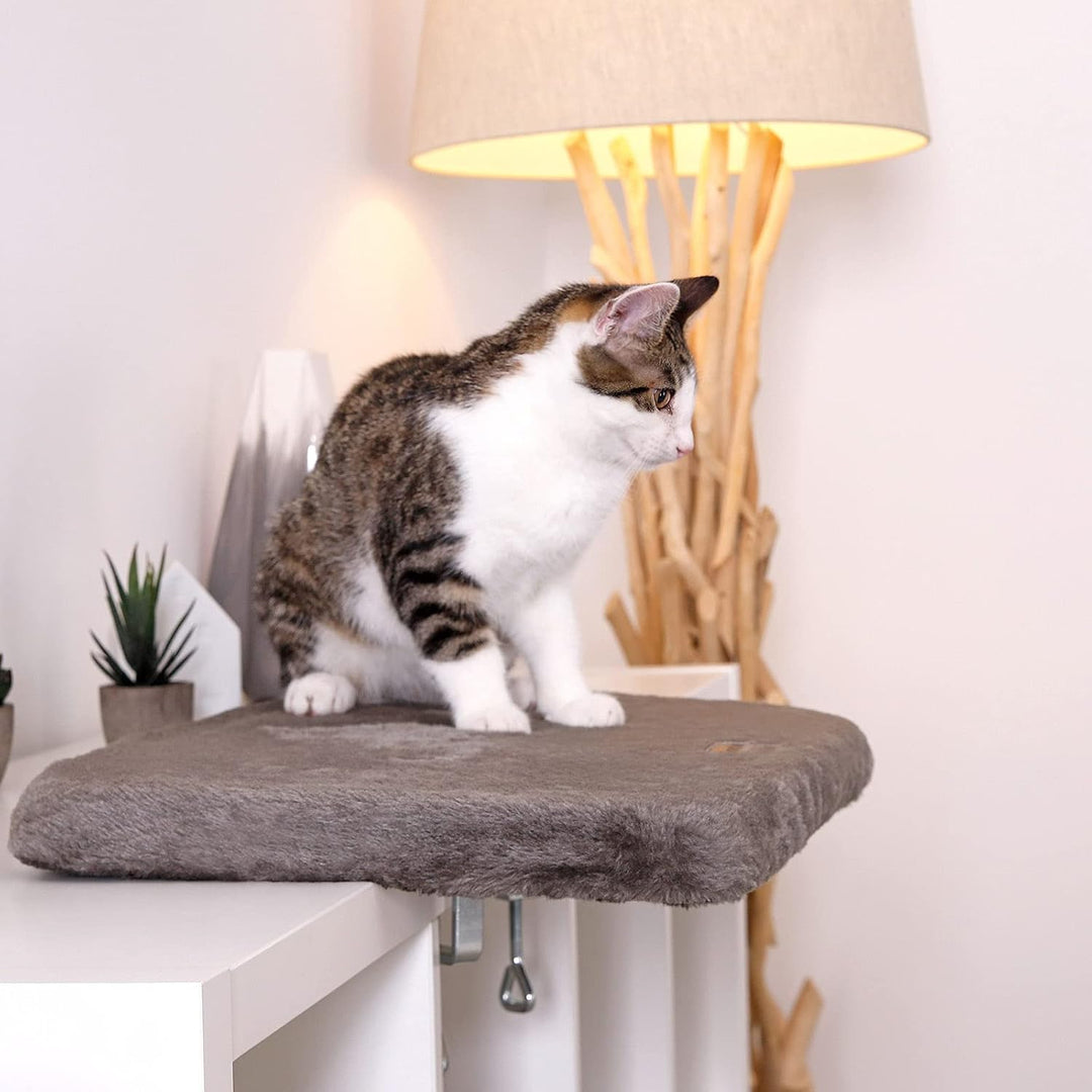 lionto Fensterliege für Katzen gepolstert aus Plüsch, 35x50 cm, Katzenbett für Fensterbänke, Montage