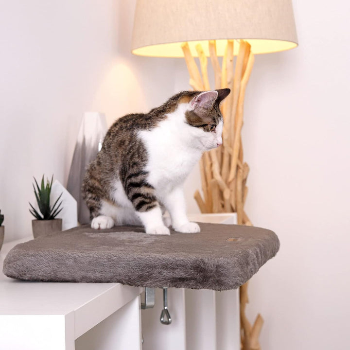 lionto Fensterliege für Katzen gepolstert aus Plüsch, 35x50 cm, Katzenbett für Fensterbänke, Montage