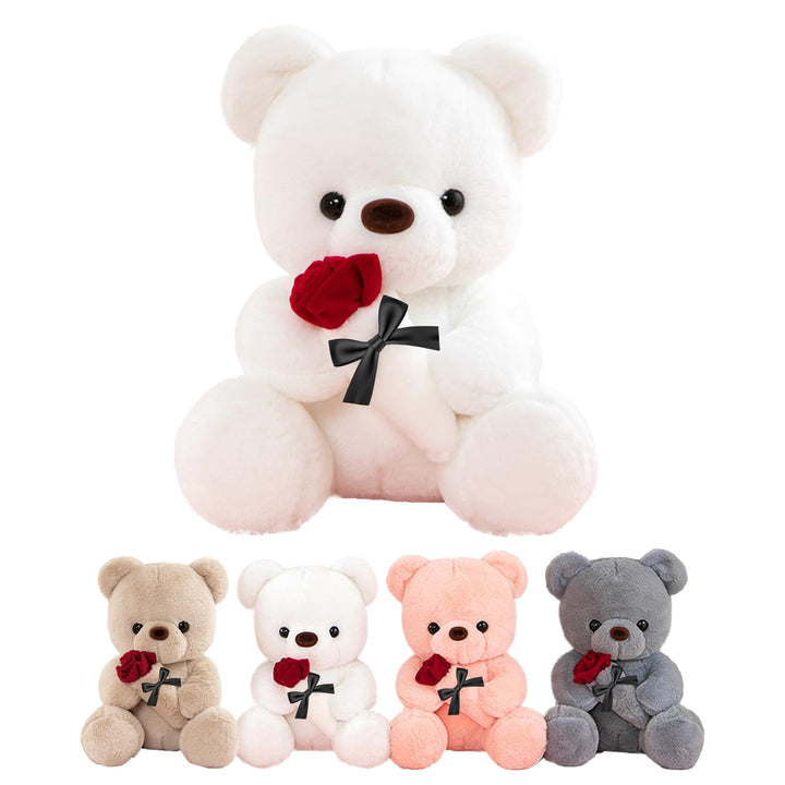 Teddybär Weiss, 25cm Teddybär mit Rose Teddy Plüsch Plüsch-Bär Teddybären Stofftier Spielzeug Plüsch