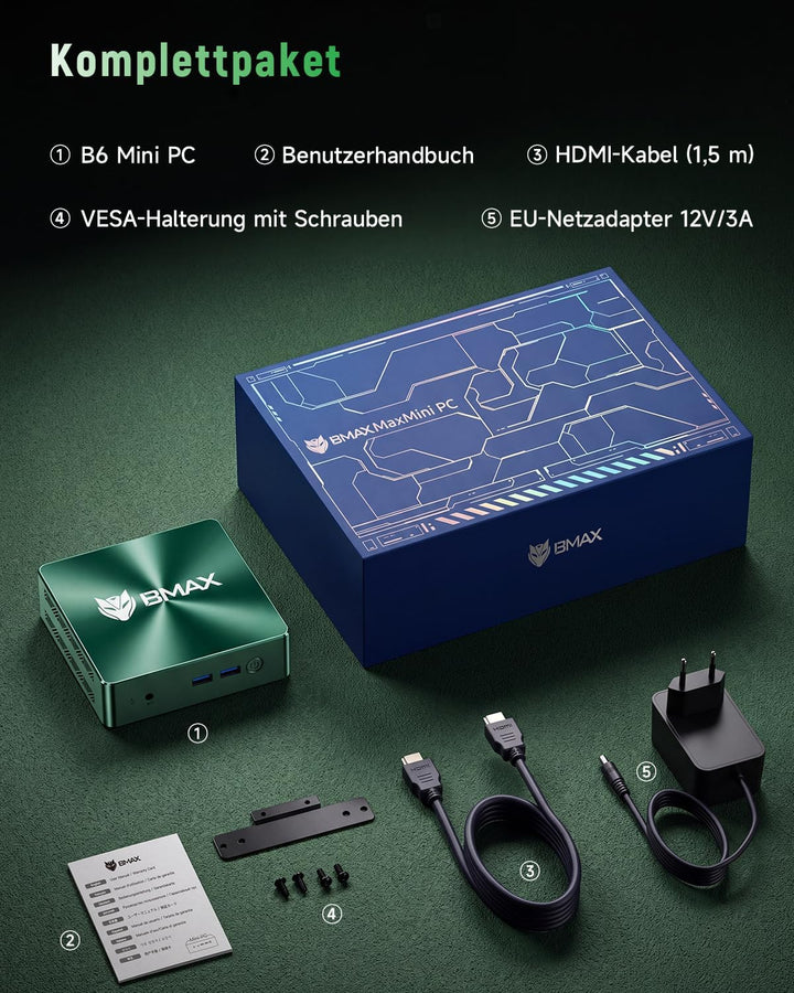 BMAX B4 Plus Mini PC Windows 11 Pro 12GB LPDDR5 512GB M.2 SSD Intel N95(bis zu 3.4Ghz) Micro Desktop