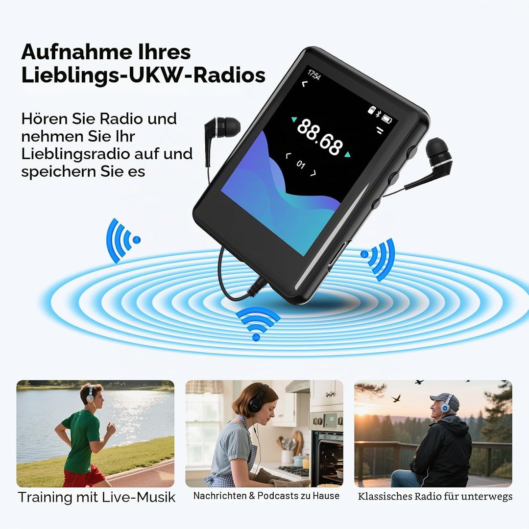 Mp3 Player with Bluetooth5.4,Portable Music Player with Speaker,FM Radio,Voice Recording,Earphones,f