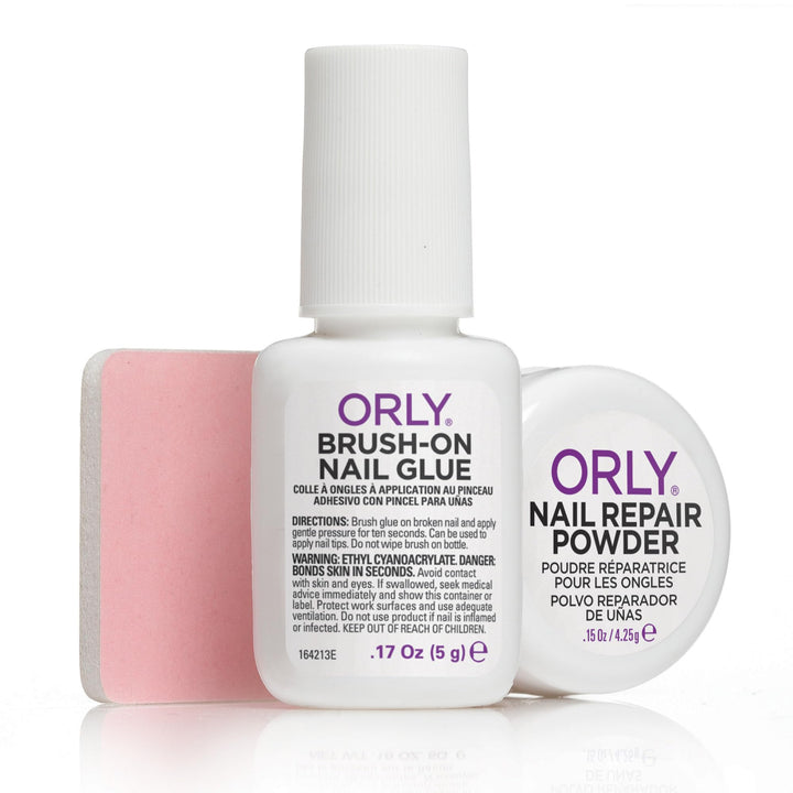 ORLY Nagel-Reparatur Set - mit Brush-On Nail Glue, Nail Repair Powder und Polierfolie - schnelle und