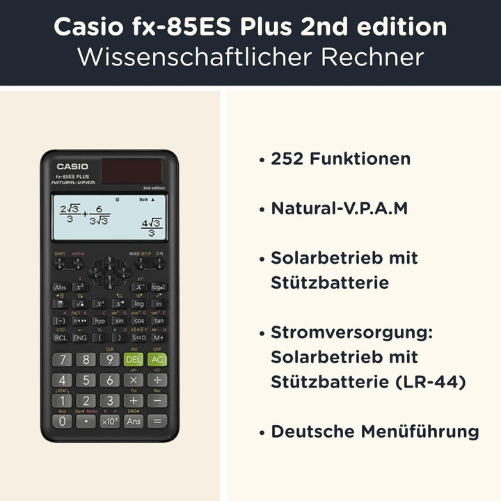 CALCUSO Sparpaket: Casio FX-85 ES Plus 2nd Edition Technisch-wissenschaftlicher Taschenrechner + WYN